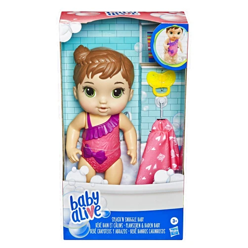 Baby Alive Splash'n Snuggle Baby Brown Hair Doll for Water Play, with Accessories…