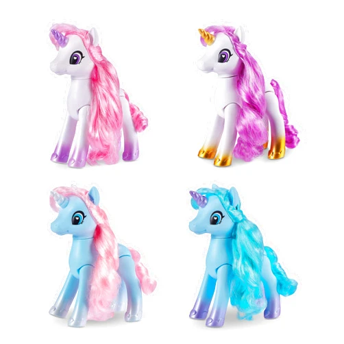 Sparkle Girlz Unicorn 4 Set with Gorgeous Hair by ZURU Movable Legs Colorful Unicorn Toy for Girls (4 Pack), for Girls 3 Years Old and Up