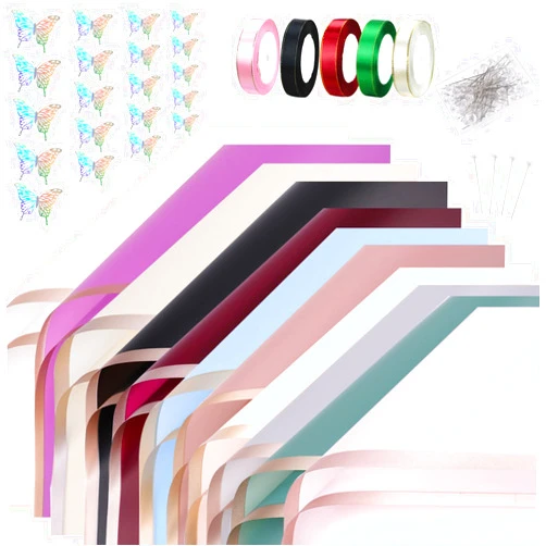 XUEHU 33 Pcs Flower Bouquet Wrapping Paper Kit 11 Color Floral Wrapping Paper Florist Supplies with Butterfly Decoration Crowns Ribbons Bouquet Pin for DIY Craft Wedding Birthday