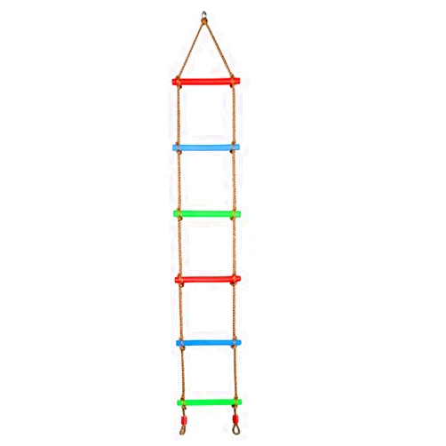 Letsgood 6.6 ft Colorful Climbing Rope Ladder for Kids - Outdoor Backyard Playground Swing Ninja Slackline Ladder for Warrior Obstacle Course, Tree House, Swing Set