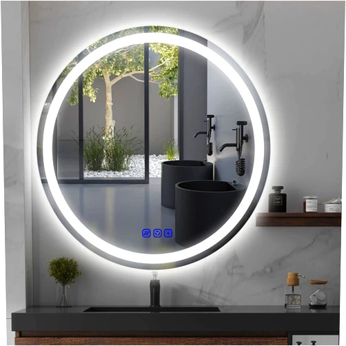 Yeeopp 24Inch LED Round Mirror for Bathroom, Featuring Frontlit and Backlit, Makeup Vanity Mirror with Lighted, Wall-Mounted, Smart Memory Touch, Stepless Dimming, Anti-Fog, and Shatter-Proof