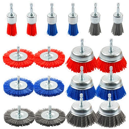Rocaris 18 Pack Nylon Filament Abrasive Wire Brush Wheel & Cup Brush Set with 1/4 Inch Hex Shank, for Removal of Rust/Corrosion/Paint - 80 Grit, 120 Grit, 240 Grit
