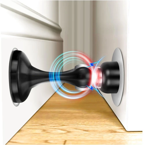 Crosize Magnetic Door Stoppers 1 Pack, Stainless Steel Door Stops for Wall and Floor Mounting, Gate Stops, No Drilling Metal Doorstops with Adhesive Tapes, Black