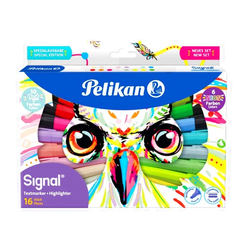 Pelikan Signal Highlighters Pack of 16 Assorted Colours in Folding Box with Owl Print