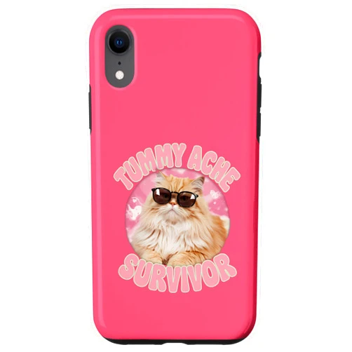 I Survived Tummy Ache Survivor My Tummy Hurts Joke iPhone XR Tummy Ache Survivor Funny Cat Meme Stomach Joke Groovy Case
