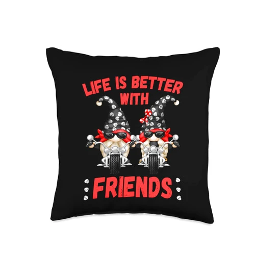 Cool Biker Gnomes For Motorcyclist By MiGiLaMo Life Is Better With Gnomies - Skull Chopper Biker Gnomes Throw Pillow