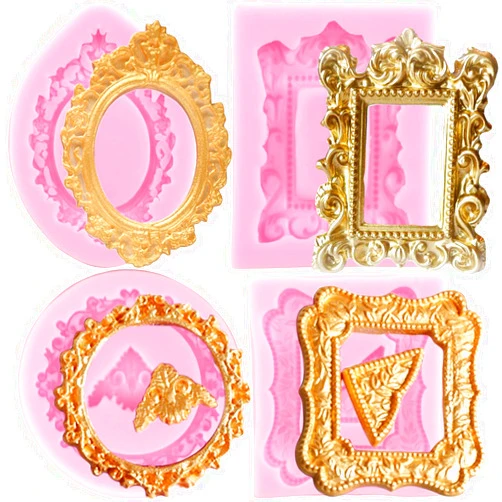 Mujiang Photo Frame Fondant Molds Picture Frames Silicone Mold Vintage Frame Molds For Cake Decorating Cupcake Topper Chocolate Candy Polymer Clay Set Of 4