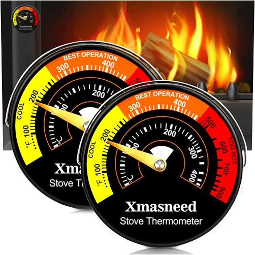Xmasneed Wood Stove Thermometer Magnetic, 2PCS, Oven Stove Temperature Stove Top Thermometer for Wood Burning Stoves, Gas Stoves, Pellet Stove, Avoiding Stove Fan Damaged by Overheat