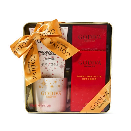 Thoughtfully Godiva Hot Chocolate and Coffee Set, Includes Godiva Coffee Mug, 2 Packets of Godiva Hot Chocolate and 1 Packet of Godiva Chocolate Truffle Coffee