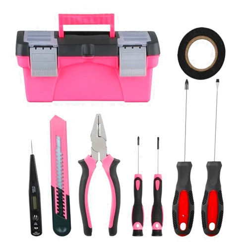 ESJAYING Repair Tool Set 8-Piece Tool Kit Tool Set - Household Hand Tool Kit Repair Tools Set with Portable Toolbox Storage Case (HomeOfficePink) Durable