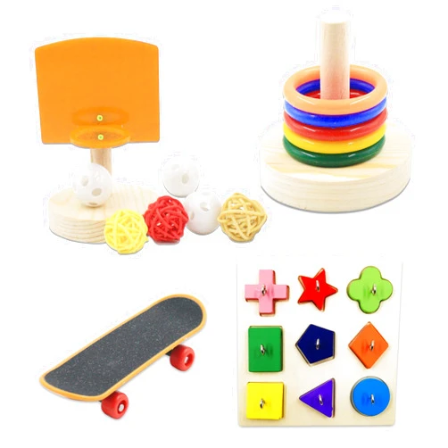 Saderoy 5 Packs Bird Toys Parrot Training Toys Parrot Wooden Block Puzzles Toy Bird Basketball Toy Small Sepak Takraw Bird Skateboard Bird Stacking Toy for Birds Parrot Training