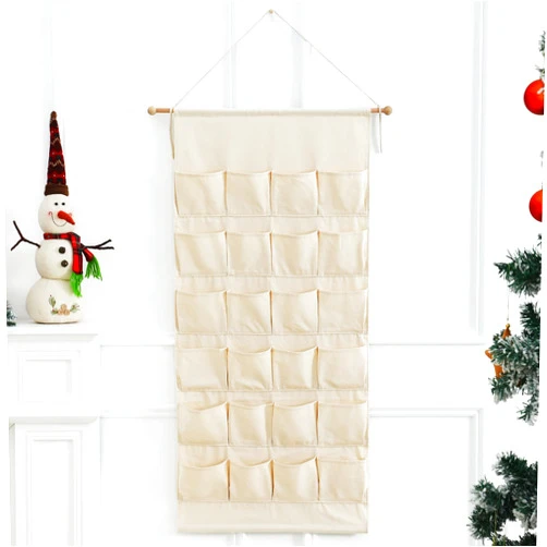 MONOBLANKS Fabric Christmas Advent Calendar with Pockets,Reusable Natural 24 Days Countdown Advent Calendar Hanging Storage Bag for Xmas Holiday Home Wall Decoration (Blank)