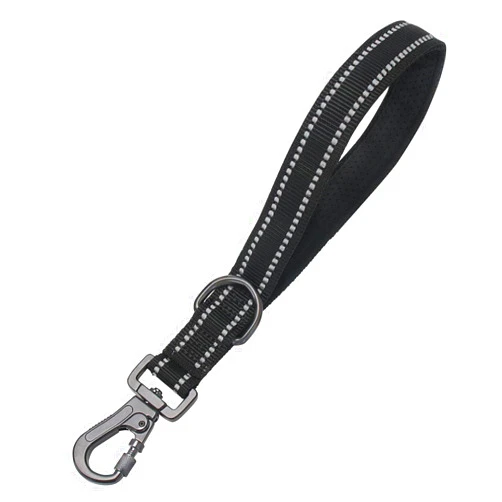 SAEGYPET 12'' Short Dog Leash, Reflective Nylon Padded Handle, Heavy Duty Strong Traffic Leash with Carabiner Clip, Perfect for Large or Medium Dogs (Black, 12 Inch)