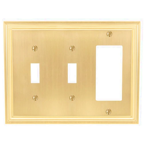 Amerelle 98TTRSB Daltry Wallplate, 2 Toggle / 1 Rocker, Cast Metal, Satin Brass, 1-Pack