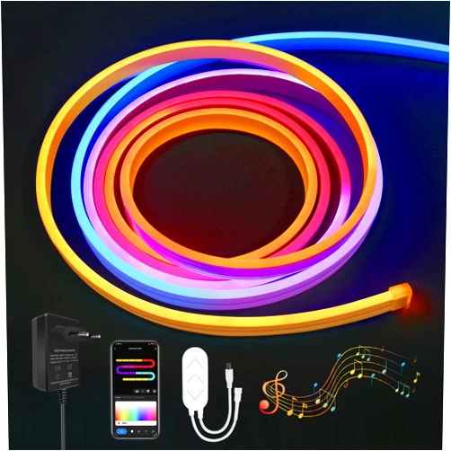 Tayire RGBIC Neon Rope Light, 9.8ft LED Rope Lights with Music Sync, DIY Lighting Mode, Compatible with Alexa and Google Assistant, Neon LED Strip Lights for Bedroom, Gaming Room Decor