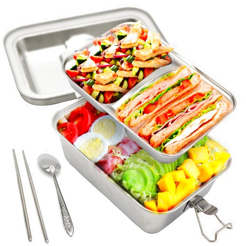 BMLMCJ-T Stainless Steel Bento Box with 3 Compartments 1.8L Metal lunch box with Safety Latch Stainless Steel Lunch Box Leak-Proof for Adult Food Container Durable and Reusable Easy to Clean Dishwasher Safe