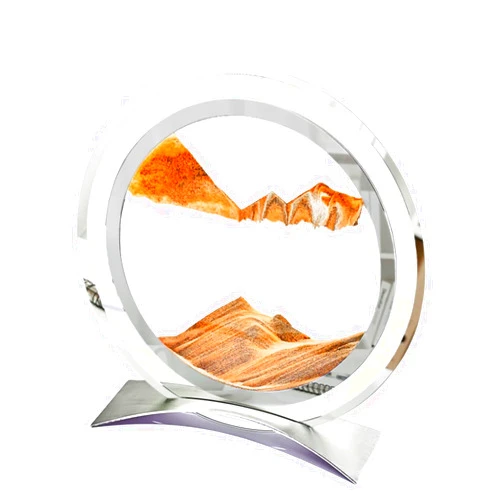 BGFJYUK Moving Sand Art Picture in Motion, Round Glass 3D Deep Sea Sandscapes with Display Flowing Sand Frame for Relaxing Desktop Home Office Work Décor for Kids Adults (Orange)
