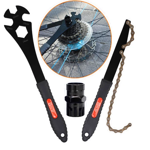 MatyKit Bike Freewheel & Cassette Removal Tool + Bicycle Chain Whip + Multifunction Pedal Wrench Removal, Portable Bike Tools, Bike Maintenance Repair Road Mountain Freewheel Removal Set