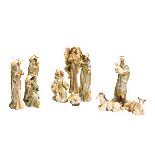 Transpac Imports, Inc. Nativity Pastel 8 x 3 Resin Stone Christmas Holiday Figurines Set of 10
