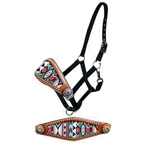 Showman Navajo Diamond Print Leather Bronc Halter