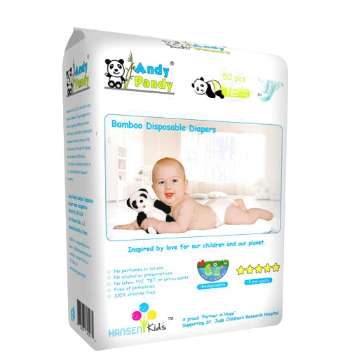 Andy Pandy Biodegradable Premium Bamboo Disposable Diapers - Newborn, for Babies Weighing 7-10 lbs - 50 Count Pack Newborn 50