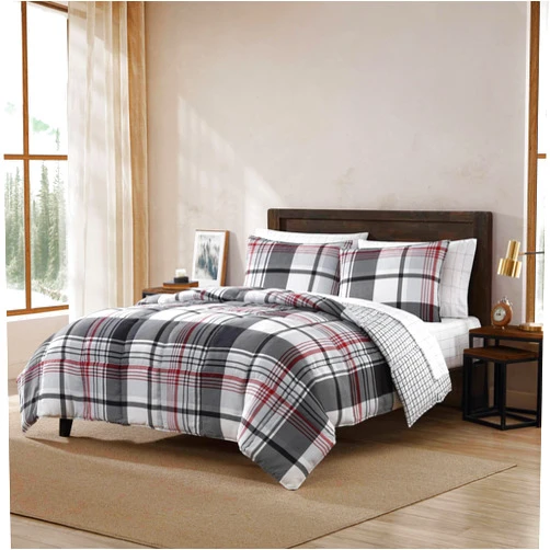 Eddie Bauer- King Comforter Set, Reversible Microsuede Bedding with Matching Sham(s), Casual Home Decor (Normandy Plaid Black, King)