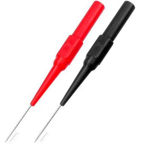 OIIKI 2Pcs 0.7mm Test Probe Pins, Non-Destructive Insulation Wire Piercing Needle, Stainless Steel Back Probe Pins, Super Tip Multimeter Probes for Banana Socket Plug, Car Tester (Black&Red)