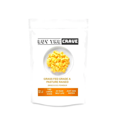 BUY THE CRAVE Pasture Raised, Grade A Eggs, Grass Fed Powdered Dried Eggs 64 OZ Pack, Makes 140 EGGS Emergency, MRE Food Supply, Freeze Dried Survival Food for Hiking, Camping Essentials, 25+ Year Shelf Life