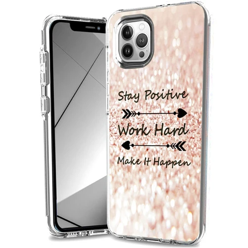 Rossy for iPhone 14 Pro Max Case Clear,for iPhone 14 Pro Max Phone Case 2022 with Stay Positive Work Hard Make It Happen Pattern Dual Layer Hybrid Soft TPU Hard PC Shockproof Case for Woman Man