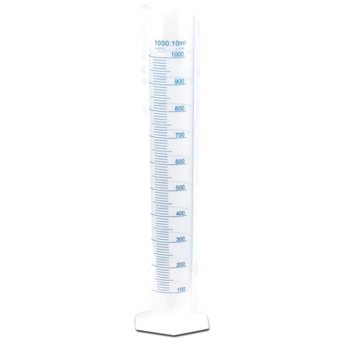 Karter Scientific 1000ml Plastic Graduated Cylinder, Printed and Molded Graduations, Single Metric Scale, Polypropylene, Karter Scientific 237O2 (Single)