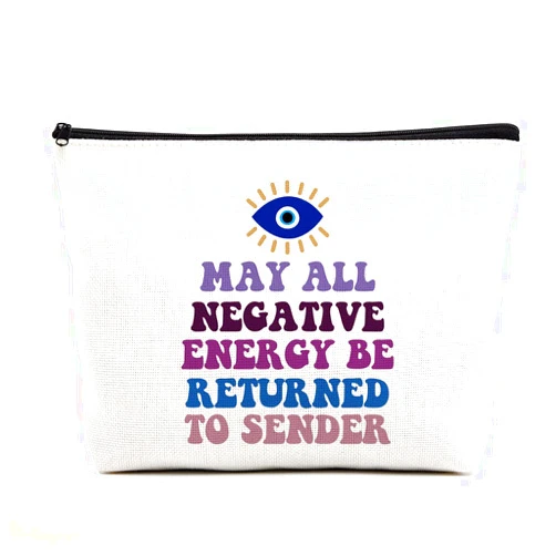 Fkovcdy Inspirational Gifts for Women Evil Eye Makeup Bag Witchy Gifts Evil Eye Decor Witch Stuff Witch Bag Witchcraft Bag Christmas Gifts for Witchcraft Lover May All Negative Energy Be Returned to Sender