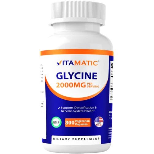 Vitamatic Glycine Supplement, 2000mg Per Serving, 300 Count, Non-GMO, Gluten Free