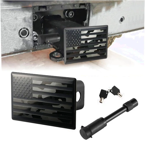 SINGARO Heavy American Flag Metal Trailer Hitch Cover for 2 Inch Receivers, Ideal for Truck Accessories with 5/8-Inch Pin Diameter Trailer Hitch Lock (Camouflage Black)