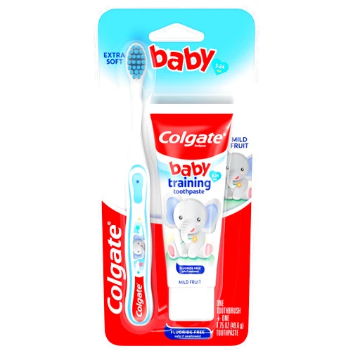 Colgate Baby Training Toothpaste and Toothbrush Kit, Mild Fruit Flavor Set for Ages 3-24 Months