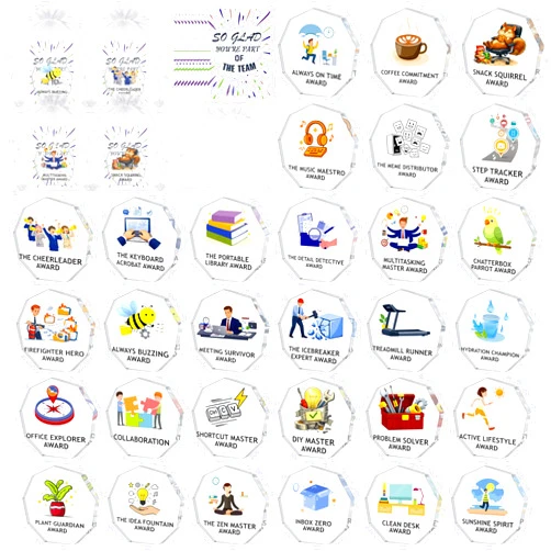 Renbuzhu 30Sets Employee Appreciation Acrylic Trophy Gifts Bulk for Coworkers, 30Pcs Awards Prizes and 30Pcs Motivational Team Cards Gift Office Party Decorations Supplies