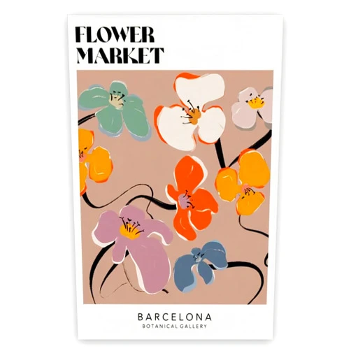 MjZephrion Flower Market Wall Art Print Retro Barcelona Flower Market Poster Botanical Floral Art Aesthetic Home Decor for Living Room Bedroom Flower Shop 8x12in Unframed