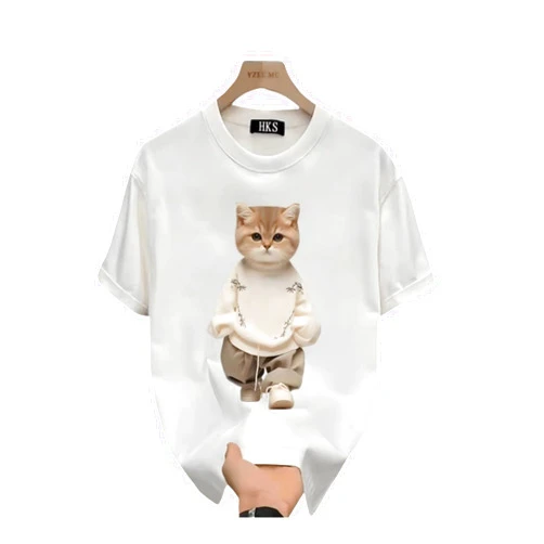 Generic Cute cat Pattern T-Shirt with Unique Novelty and Personality, for outingsfamilygatherings picnicstripscasualstreetwear