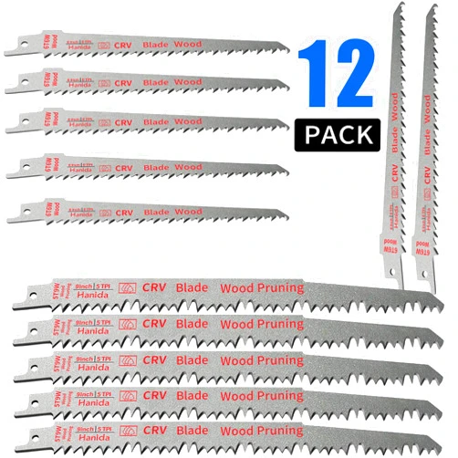 Hanida 9-Inch 5-Pack and 6-Inch 7-Pack Wood Pruning Saw Blades for Reciprocating/Sawzall Saws - 12 Pack