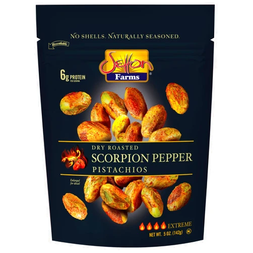 Setton Farms Pistachios, Scorpion Pepper Extreme Flavor, Naturally Seasoned, Dry Roasted No Shell, Non-GMO Project Verified, Gluten Free, Vegan, Kosher, 5 Oz