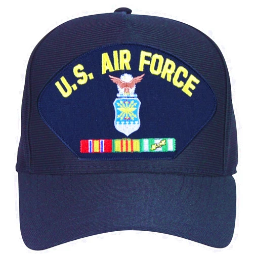 Armed Forces Depot U.S Air Force with Crest and Vietnam Veteran Ribbons Baseball Cap. Navy Blue. Mase in USA