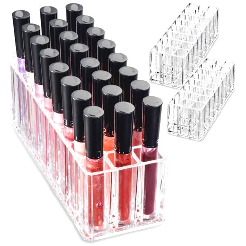 BY ALEGORY byAlegory Acrylic Lip Gloss Organizer & Beauty Makeup Holder | 24 Space Organization Container Storage For Tall Lip Gloss / Lipstick Products - Clear