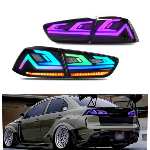 HCMOTIONZ LED Tail Lights RGB Carbon fiber Assembly for Mitsubishi Lancer EVO X 2008-2020 Rear Lamps with Sequential Turn Signal/Start Up Animation/Driver & Passenger Sides…