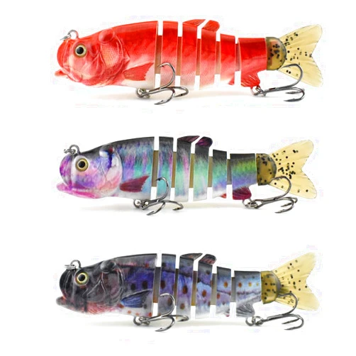ODS Lure Bionic Trout Fishing Bait with Mouth-opened Design, Segmented Swimbait with Soft Tail for Freshwater and Saltwater