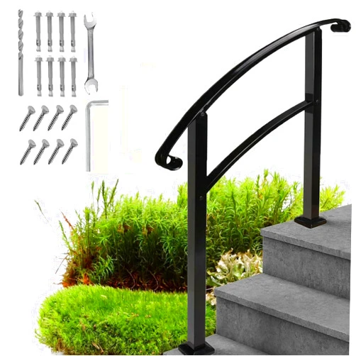 Metty Metal Hand Rails for Outdoor Steps,3 Step Stair Handrail & Indoor Stair Railing Kit，Black Railings for Outdoor Steps and Hand Rails for Seniors for Porch Railing & Deck Hand Rail(1-3 Step)