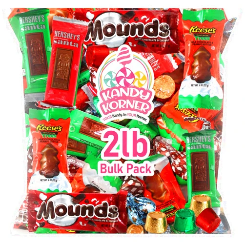 Kandy Korner Chocolate Mix Candy Bulk Assortment for Delightful Treats, Kandy Korner's Chocolate Mix Individually Wrapped Hershey's Chocolates, 2lb Peanut Butter Cups, Kisses, & Mounds Dark Chocolate
