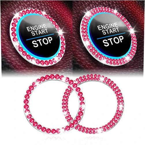 LivTee 2 PCS Crystal Combinatorial Rhinestone Car Engine Start Decoration Ring, Push to Start Button Cover/Sticker, Bling Car Interior Accessories for Women, Key Ignition&Knob Bling Ring, Red