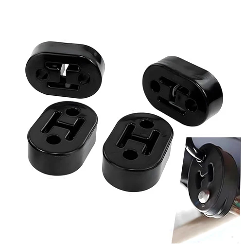Jewkot 4 PCS 2 Holes Car Muffler Exhaust Hanger, Waterproof Durable Vehicle Exhaust Pipe Support Bracket Replacement, Universal Automotive Muffler Shock Absorbent Mount for Pipe (Black)
