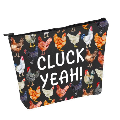 PWHAOO Funny Chicken Cosmetic Bag Cluck Yeah Cosmetic Bag Chicken Owner Makeup Bag Chicken Lover Gift (Cluck Yeah B)