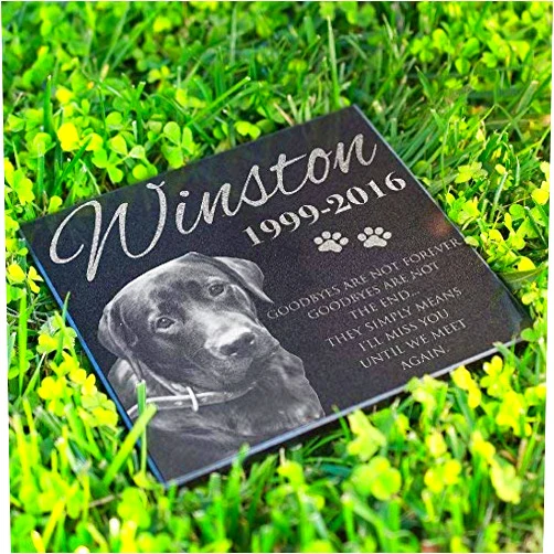 Lara Laser Works Pet Memorial Gifts, Personalized Dog Memorial Stone with Photo - 6x6 Small - Pet Loss Gifts, Dog Headstone Sympathy Gifts, Dog Remembrance, Engraved Granite Pet Grave Markers