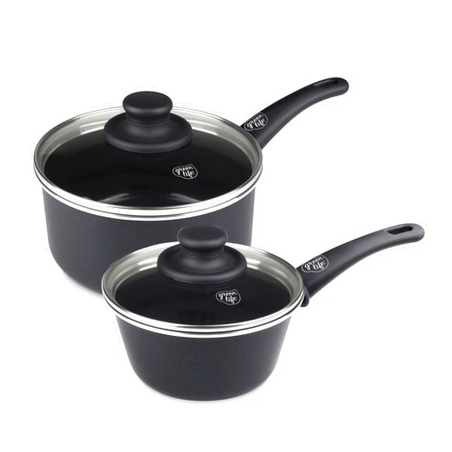 GreenLife Soft Grip Healthy Ceramic Nonstick, 1QT and 2QT Saucepan Pot Set with Lids, PFAS-Free, Dishwasher Safe, Black